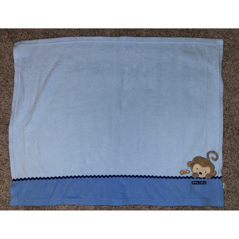 Carter's Monkey & Ant Baby Blanket Child of Mine Blue Fleece Security Lovey Boys